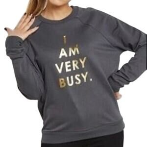 BAN.DO Bando I Am Very Busy Gold Foil Charcoal Gray Sweatshirt Sz XXL NWT